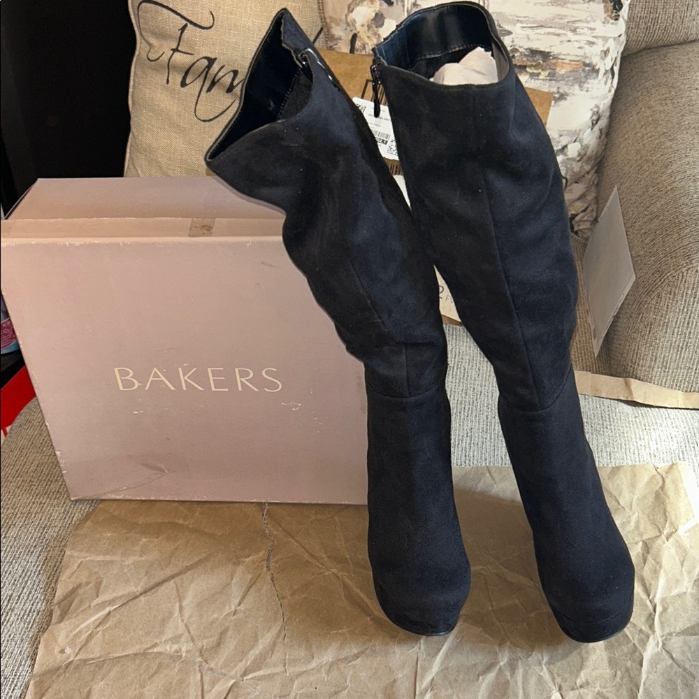 Bakers Midnight Black Over the Knees Suede Boots